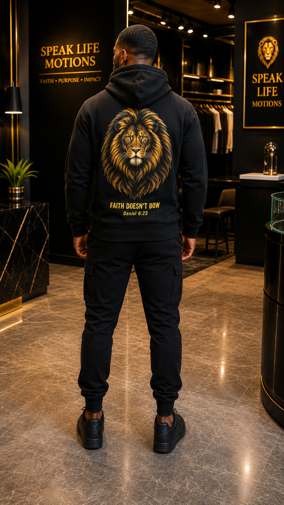 Faith doesn’t bow.  Inspired by Daniel’s unwavering faith in the lions’ den, this hoodie from Daniel Collection 001